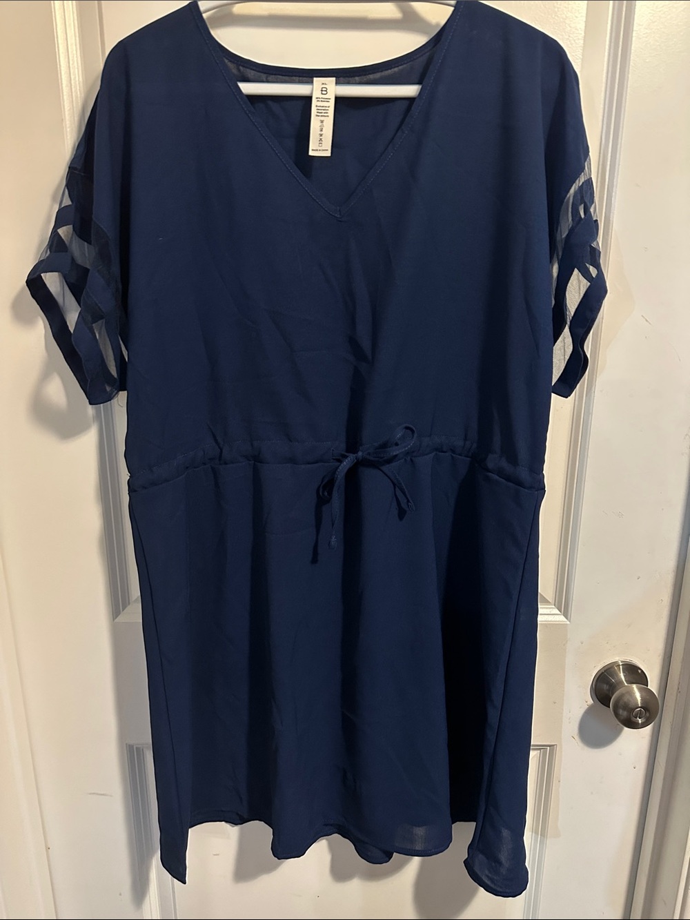 Classic Navy V-Neck Swim Coverup with Ladder Sleeve Detail